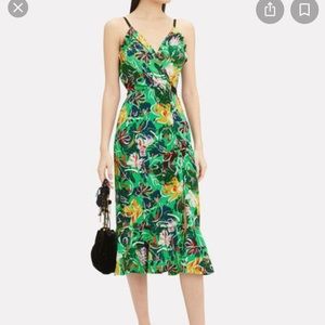 Saloni Women's Green Jennie Ruffle Silk Dress